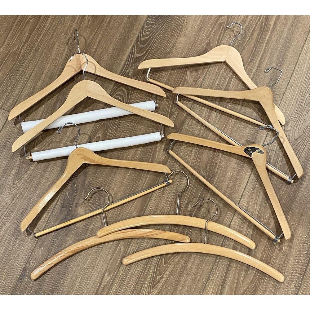 Vintage Lot 9 Wooden Suit Coat Hangers 6 Have Pants Bar Dowel